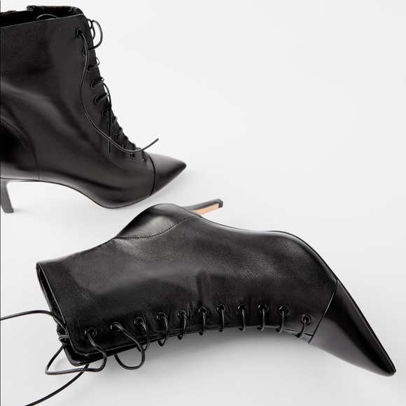 🚫SOLD🚫 Zara Leather Lace-Up Mid-Heel Ankle Boots - Picture 7 of 8
